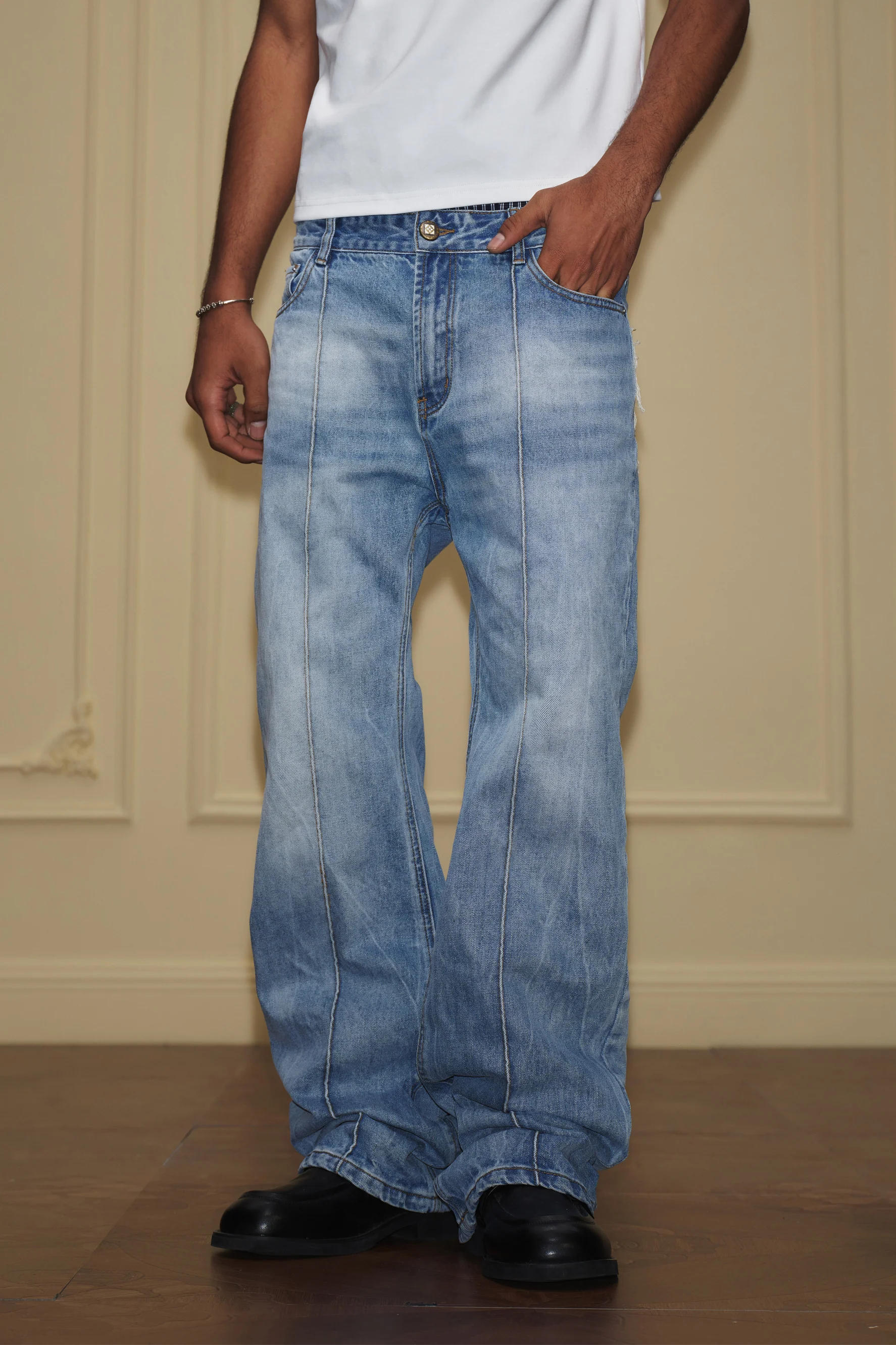YADCREW STITCH WASHED JEANS