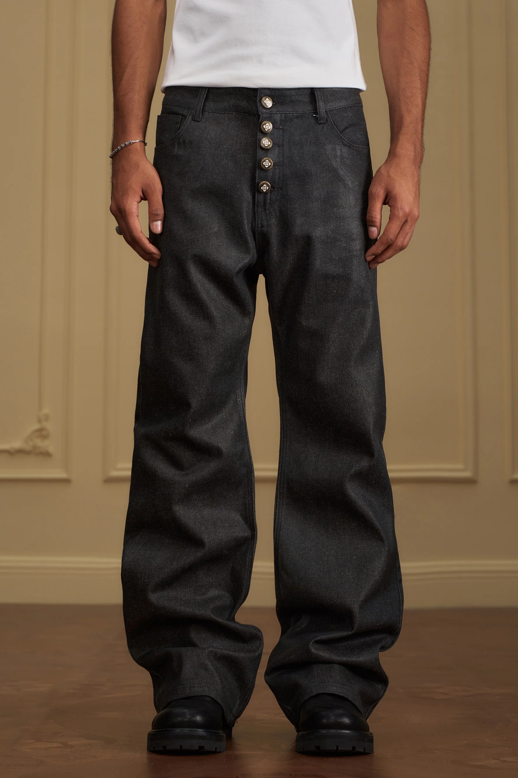YADCREW WAXED BUTTON JEANS